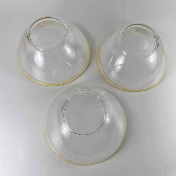 Vtg Arcoroc France Bowls Cereal Salad Soup Clear Glass Yellow Stripes Lot of 3 - Picture 5 of 11